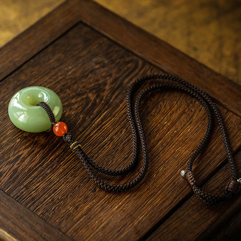 Nimara Ritual Natural Round Jade Gray Jade Peace Buckle Luck Necklace Pendant