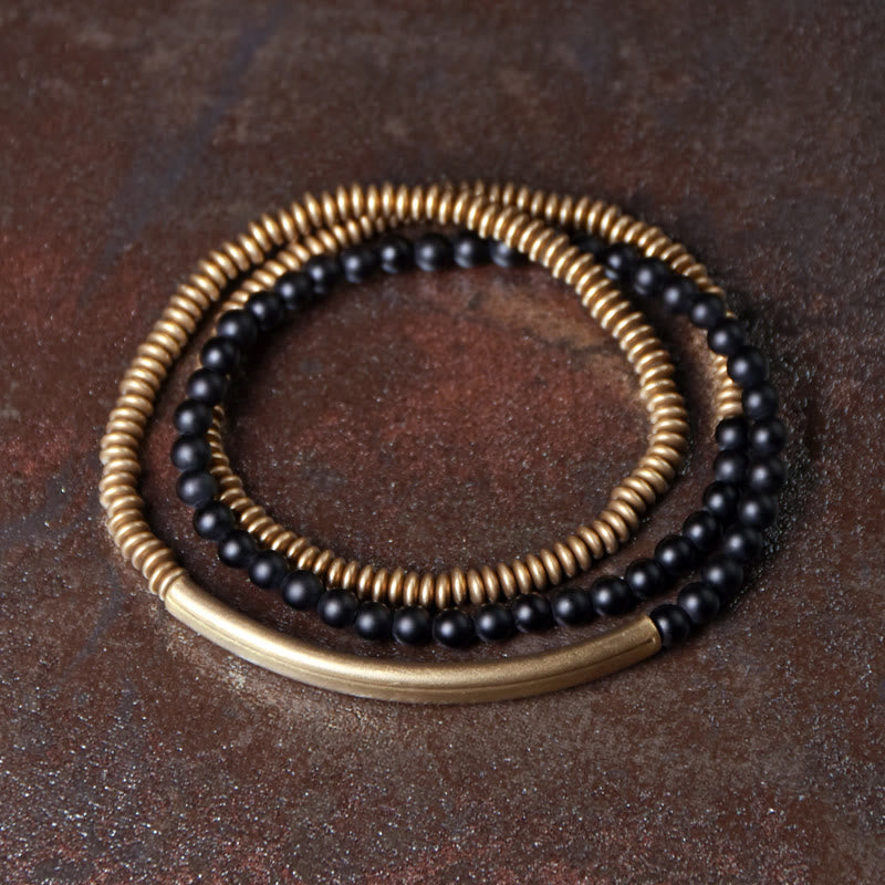 Nimara Ritual Tibetan Various Agate Stone Copper Protection Triple Wrap Bracelet