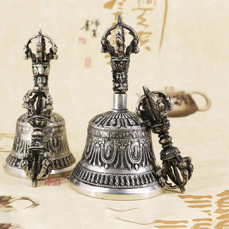Nimara Ritual Tibetan Meditation Bell and Vajra Dorje Copper Decoration Set