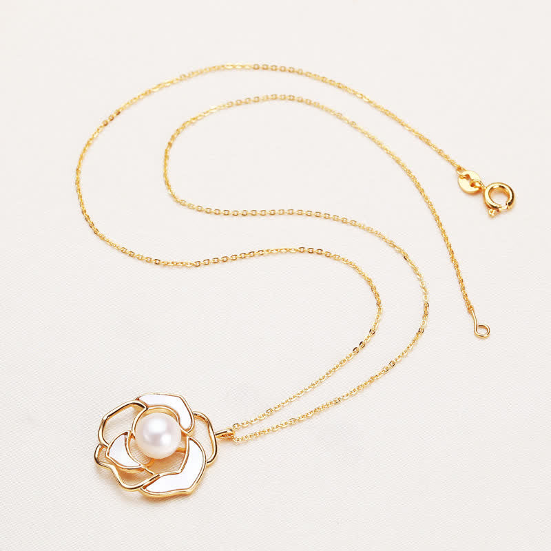 Nimara Ritual 925 Sterling Silver Pearl Camellia Pattern Happiness Necklace Pendant Earrings