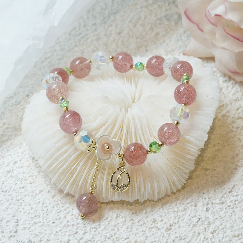Nimara Ritual Strawberry Quartz Rutilated Quartz Fluorite Flower Healing Bracelet
