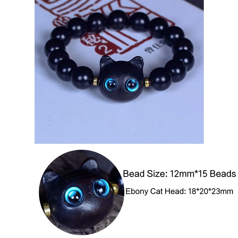 Nimara Ritual Ebony Wood Liuli Glass Lovely Cat Peace Balance Bracelet