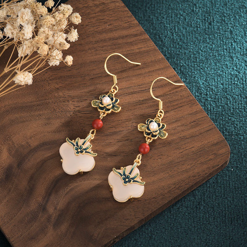 Nimara Ritual Lucky Four Leaf Clover Jade Abundance Copper Earrings