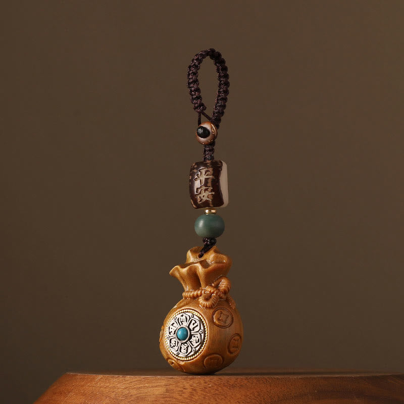 Nimara Ritual Small Leaf Red Sandalwood Green Sandalwood Money Bag Om Mani Padme Hum Rotatable Protection Hanging Decoration