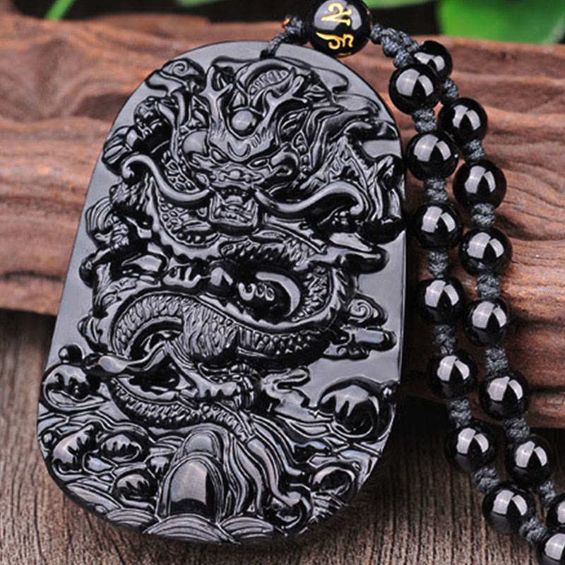 Nimara Ritual Black Obsidian Stone Dragon Fulfilment Pendant Necklace