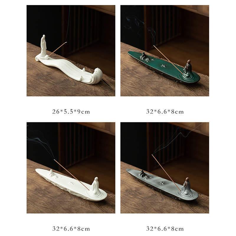 Nimara Ritual Buddha Monk Ceramic Sea Wave Mountain Blessing Incense Burner Decoration