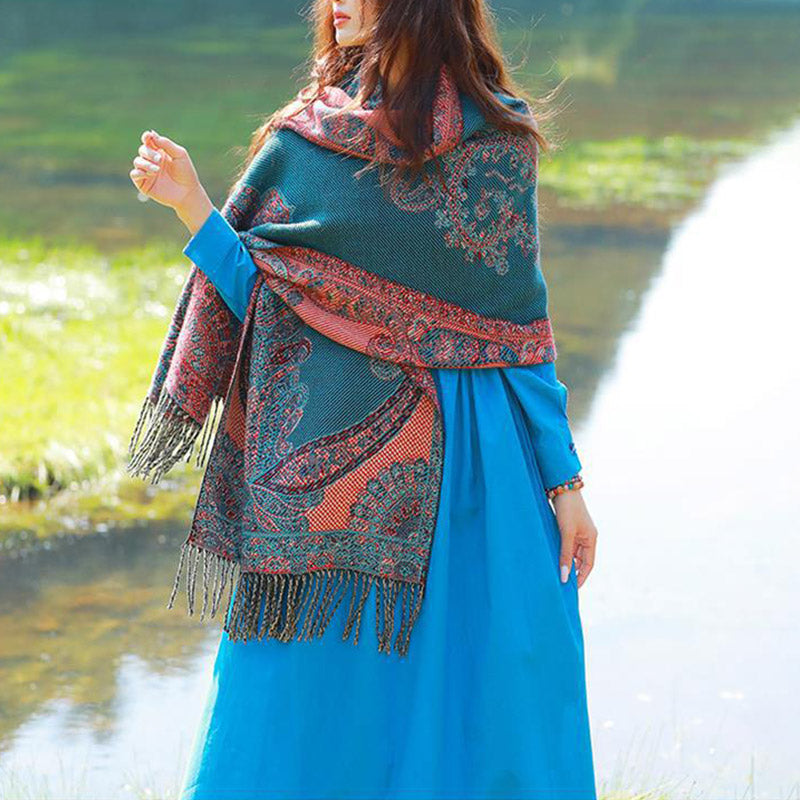 Nimara Ritual Tibetan Vine Leaves Pattern Design Shawl Cozy Travel Scarf Wrap