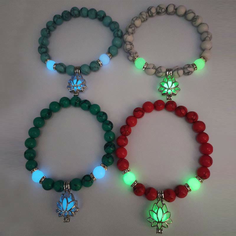 Positive Thinking Tibetan Turquoise Glowstone Luminous Bead Lotus Protection Bracelet
