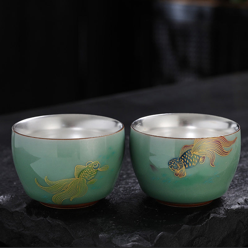 Nimara Ritual Butterfly Goldfish Lotus Koi Fish Ceramic Teacup Kung Fu Tea Cup 120ml
