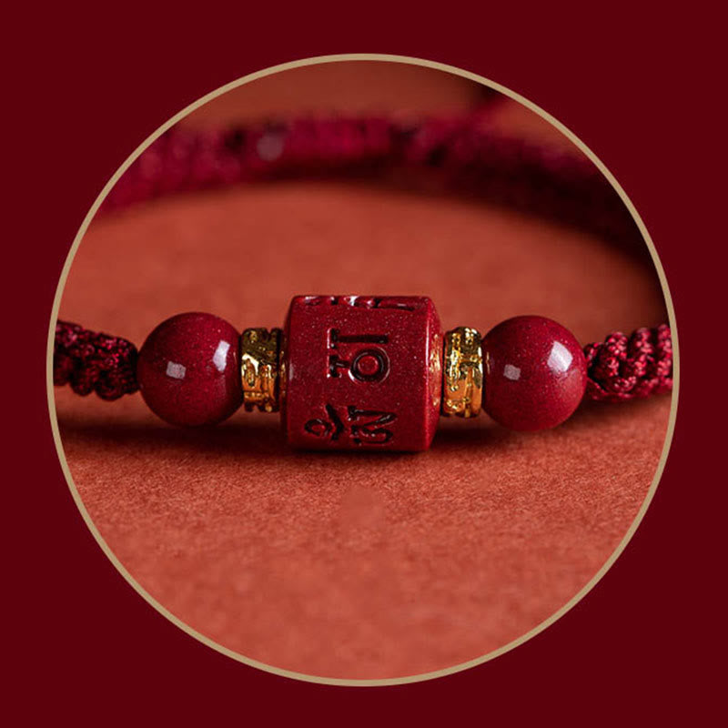 Nimara Ritual Tibet Cinnabar Om Mani Padme Hum Engraved Blessing Braided Bracelet