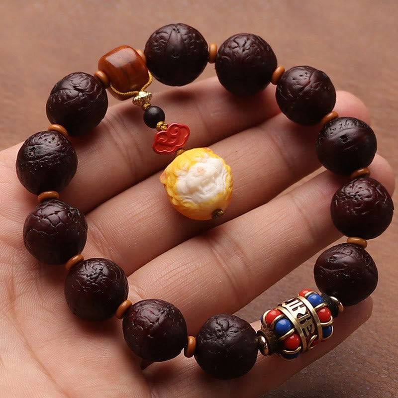 Nimara Ritual Tibetan Bodhi Seed Agate Bead Luck Wealth Tassel Charm Wrist Mala