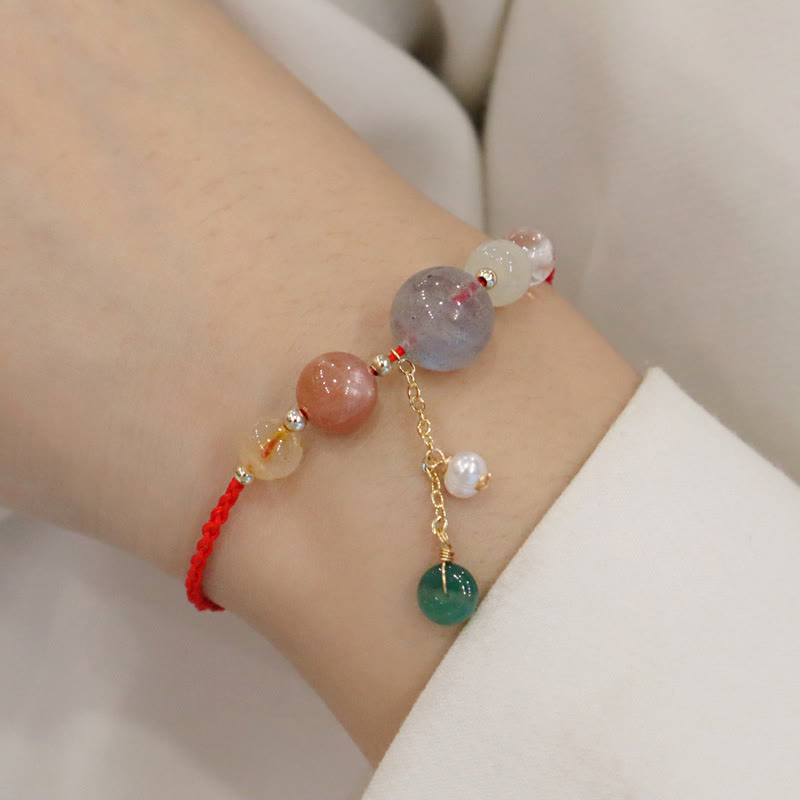 Nimara Ritual Moonstone Sunstone Beads Peace Buckle Charm Healing Bracelet