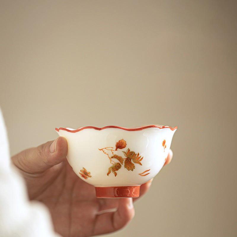 Nimara Ritual White Porcelain Flowers Ceramic Gaiwan Sancai Teacup Kung Fu Tea Cup And Saucer With Lid
