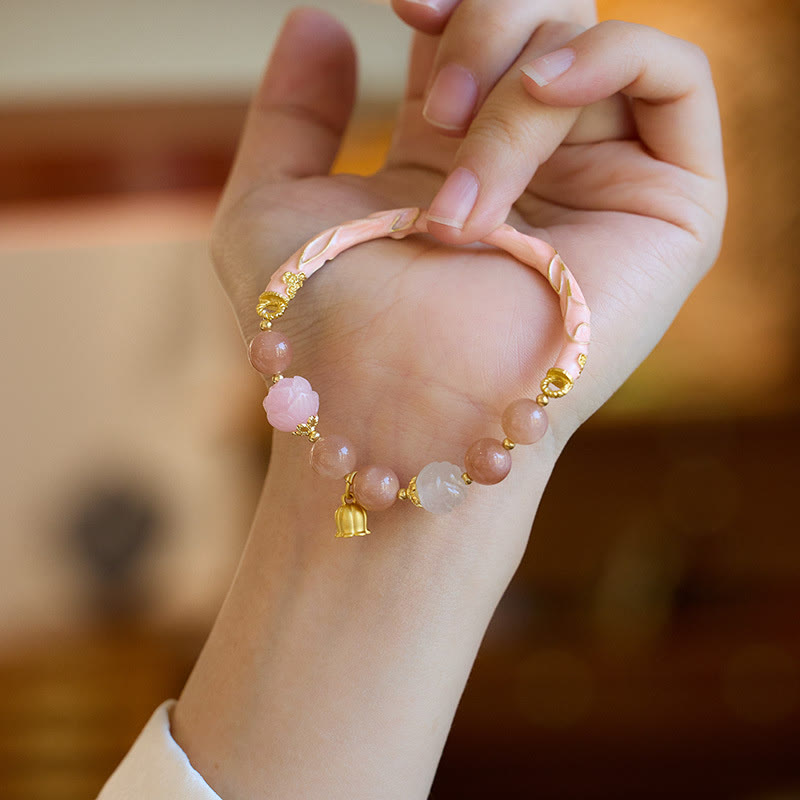 Nimara Ritual Sun Stone Golden Silk Jade Lily of the Valley Charm Positive Bracelet Bangle