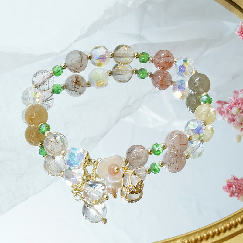 Nimara Ritual Strawberry Quartz Rutilated Quartz Fluorite Flower Healing Bracelet