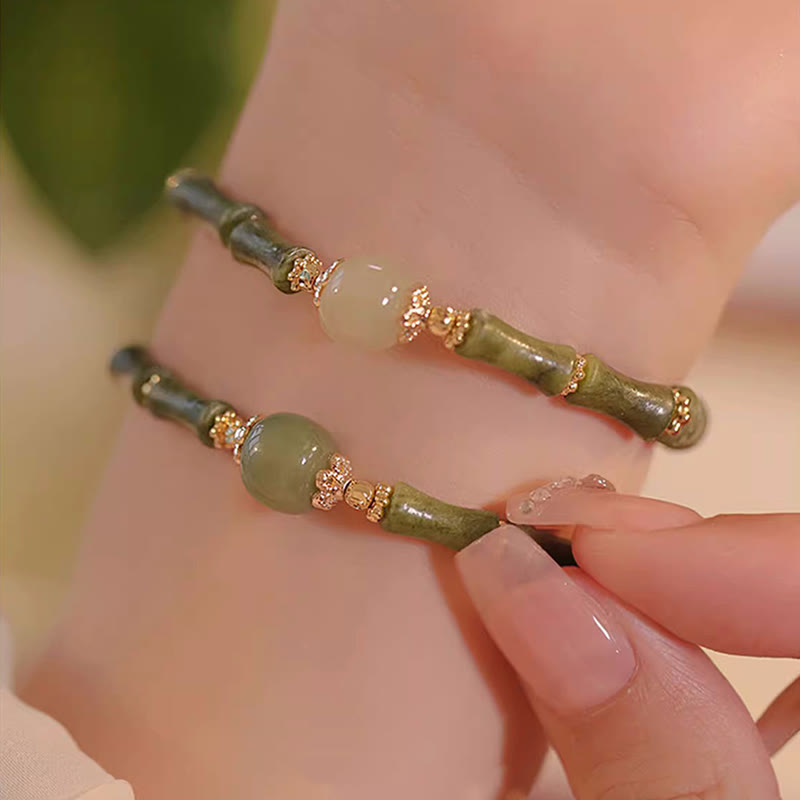 Nimara Ritual 14K Copper Plated Peridot Hetian Jade Bamboo Pattern Luck Bracelet