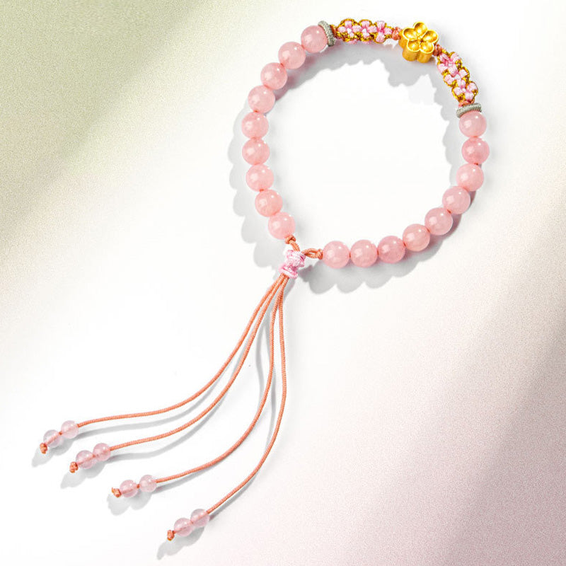 Nimara Ritual 999 Sterling Silver Natural Red Agate Pink Crystal Cherry blossom Bracelet