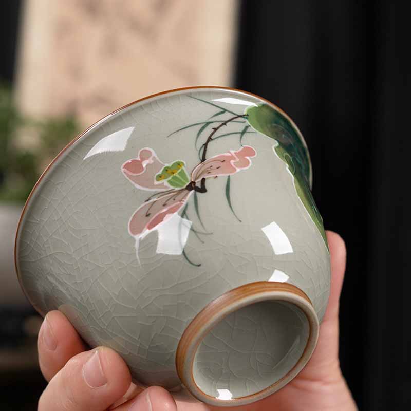 Nimara Ritual Lotus Koi Fish Pod Leaf Ceramic Gaiwan Sancai Teacup Kung Fu Tea Cup And Saucer With Lid 140ml