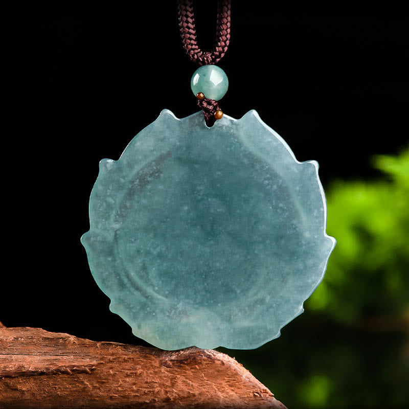 Nimara Ritual Natural Jade Laughing Buddha Lotus Pattern Luck Necklace Pendant