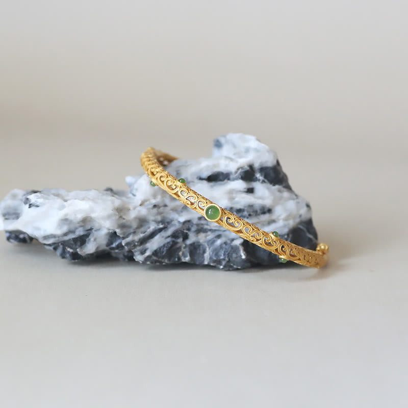 Nimara Ritual Cyan Jade Copper Auspicious Clouds Calm Healing Bracelet Bangle
