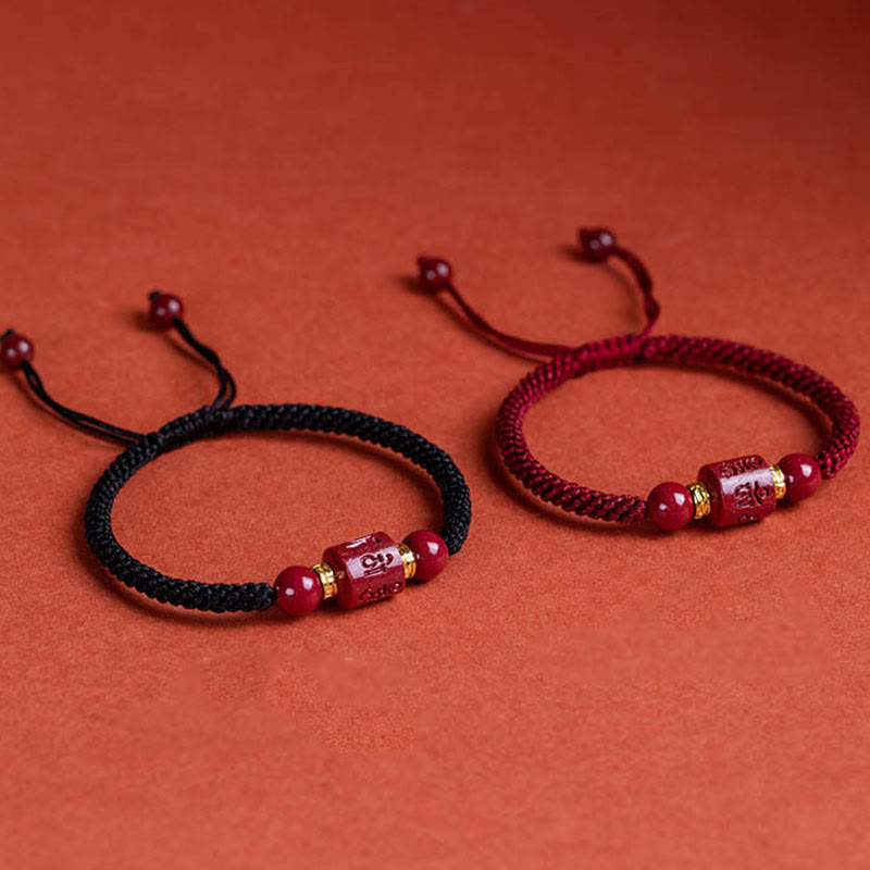 Nimara Ritual Tibet Cinnabar Om Mani Padme Hum Engraved Blessing Braided Bracelet