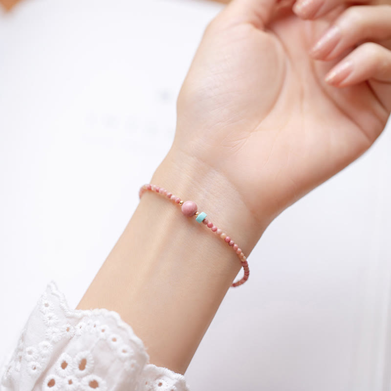 Nimara Ritual 14K Gold Plated Natural Rhodonite Loving Energy Chain Bracelet