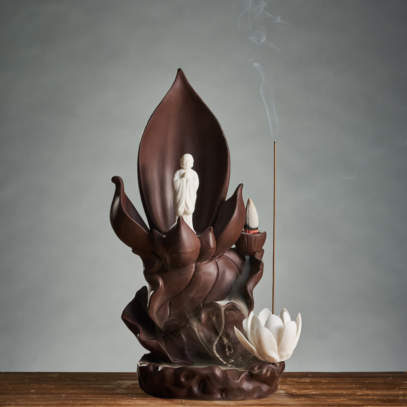 Nimara Ritual Lotus Buddha Avalokitesvara Enlightenment Purple Clay Incense Burner Decoration