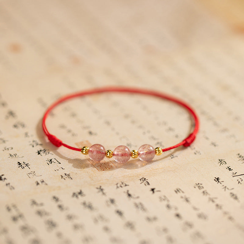 Nimara Ritual Strawberry Crystal Beads Luck Red String Anklet