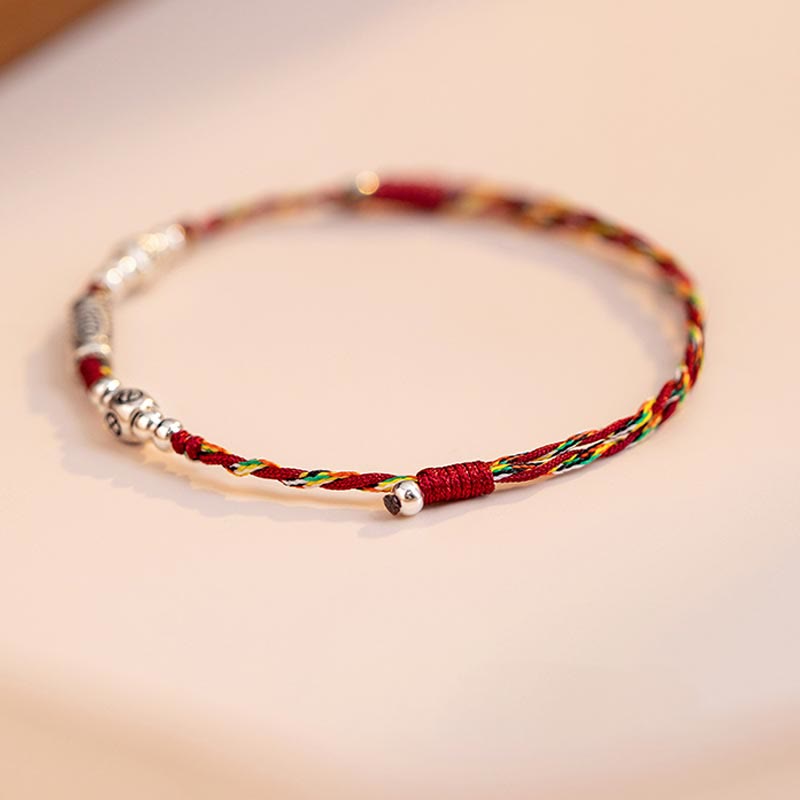 Nimara Ritual 925 Sterling Silver Luck Koi Fish Braided Colorful String Bracelet Anklet