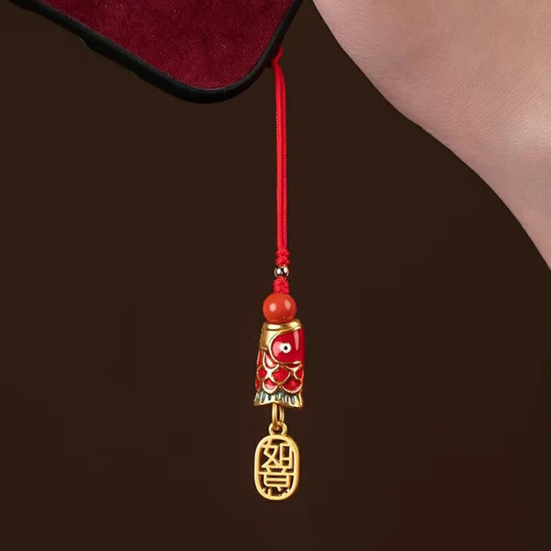 Nimara Ritual Koi Fish Cinnabar Attracting Wealth Wish Ruyi Charm Luck Phone Hanging Decoration