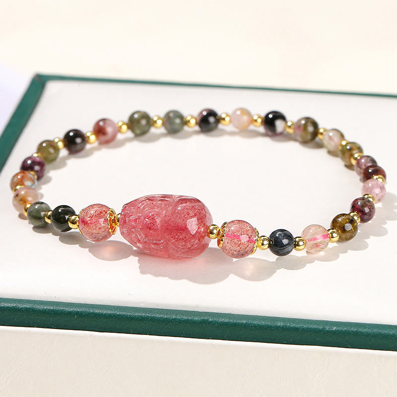 Nimara Ritual Moonstone Strawberry Quartz Tourmaline PiXiu Healing Bracelet