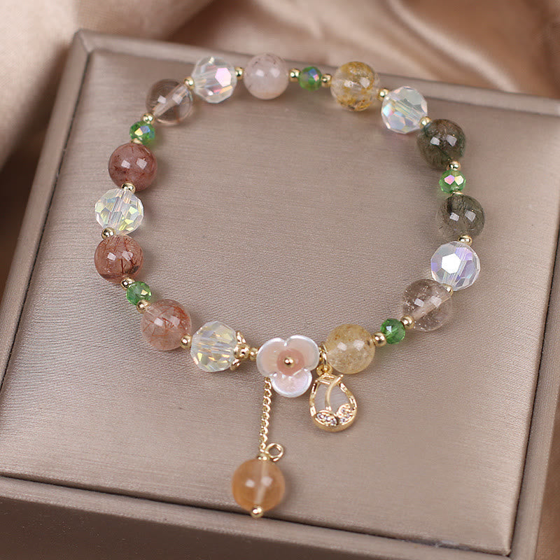 Nimara Ritual Strawberry Quartz Rutilated Quartz Fluorite Flower Healing Bracelet