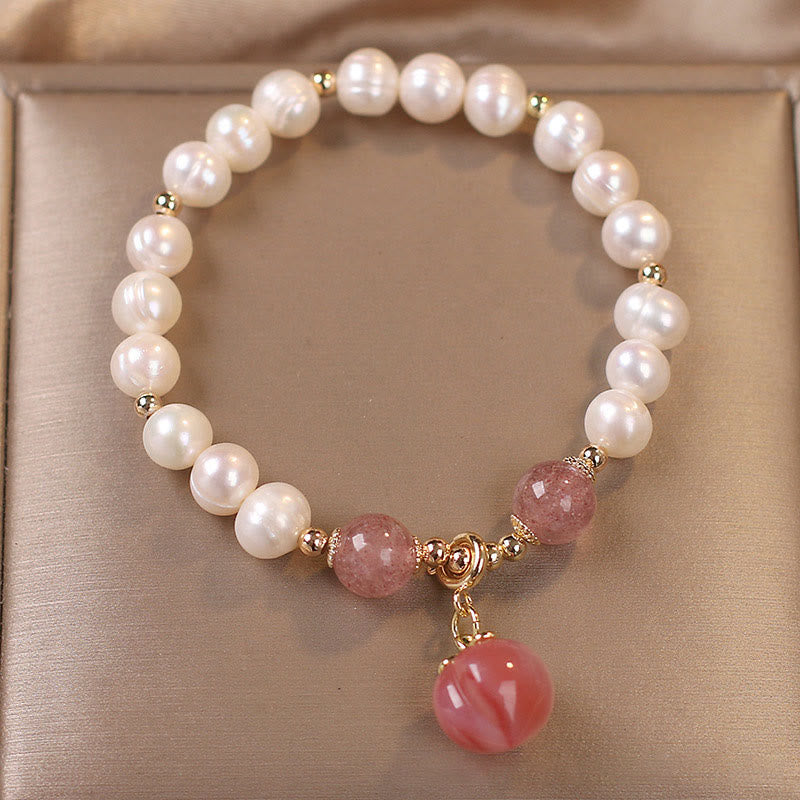 Nimara Ritual Natural Pearl Strawberry Quartz Peach Love Heart Wisdom Charm Bracelet