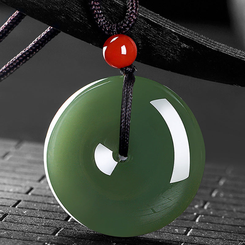 Nimara Ritual Natural Round Jade Peace Buckle Prosperity Necklace String Pendant