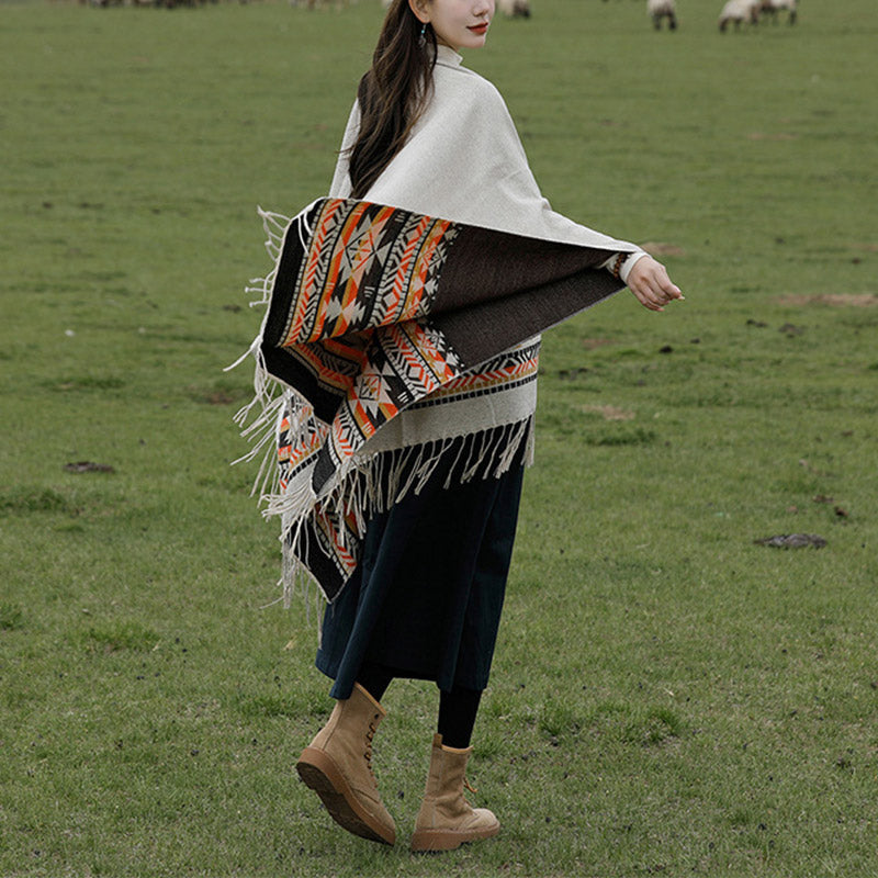 Nimara Ritual Tibetan Shawl Colorful Geometry Winter Cozy Travel Scarf Wrap