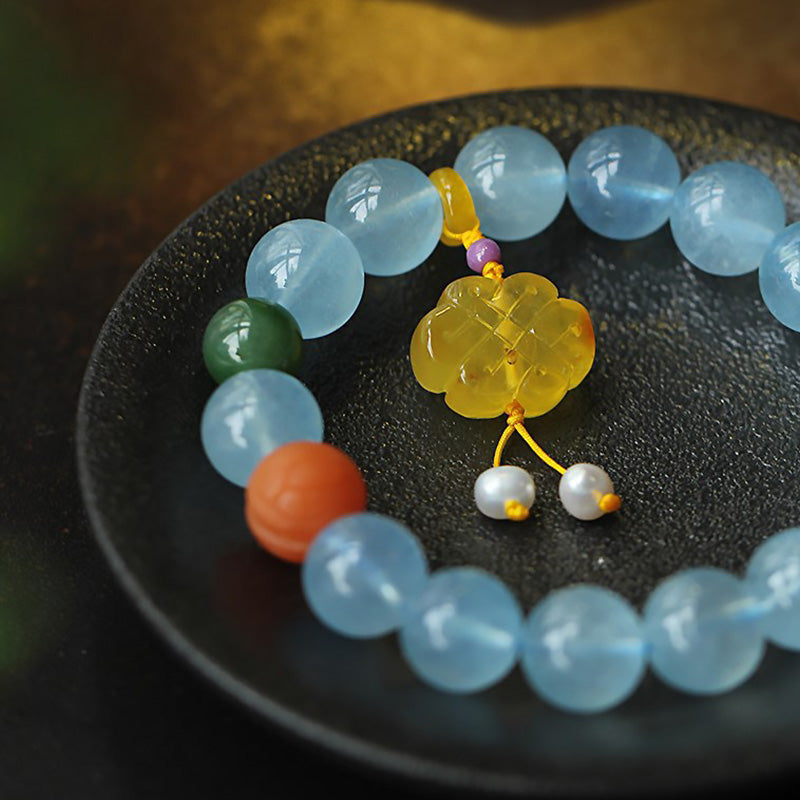 Nimara Ritual Natural Aquamarine Amber Chinese Knotting Charm Peace Bracelet
