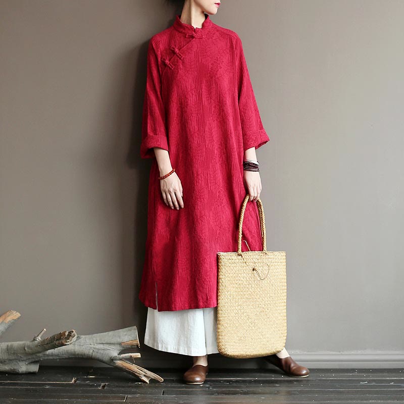 Nimara Ritual Flower Jacquard Midi Dress Long Sleeve Cotton Linen Dress Wide Leg Pants With Pockets