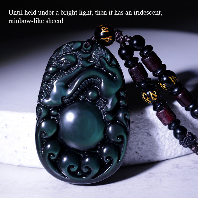 Nimara Ritual Tibetan Positive Rainbow Obsidian PiXiu Necklace