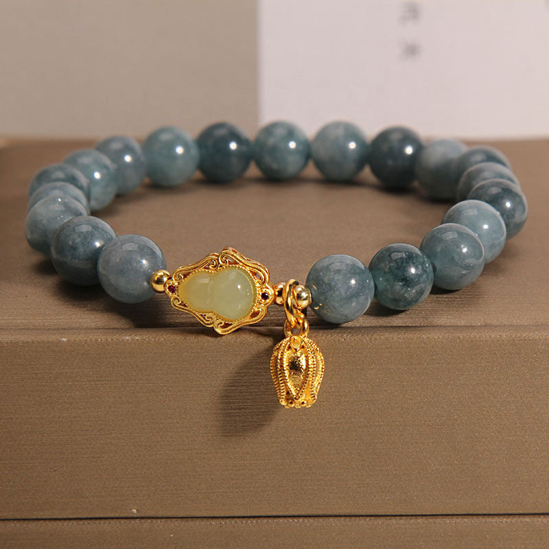 Nimara Ritual Natural Jade Gourd Tulip Charm Luck Bracelet