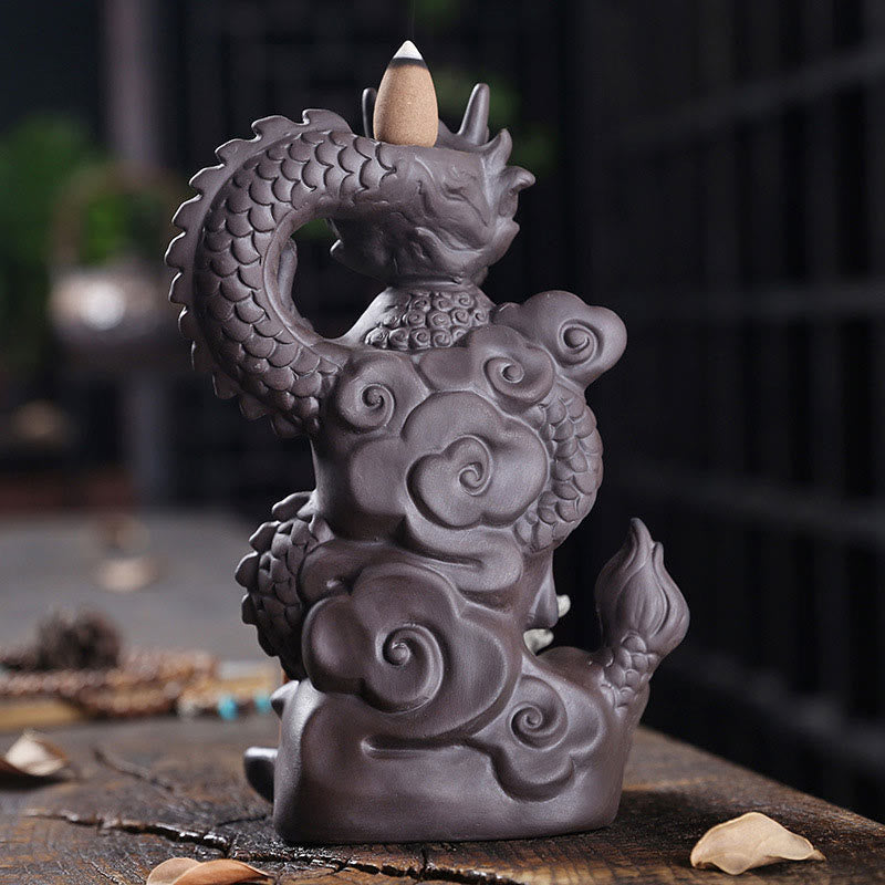Nimara Ritual Dragon Buddha Auspicious Clouds Purple Clay Healing Incense Burner Decoration