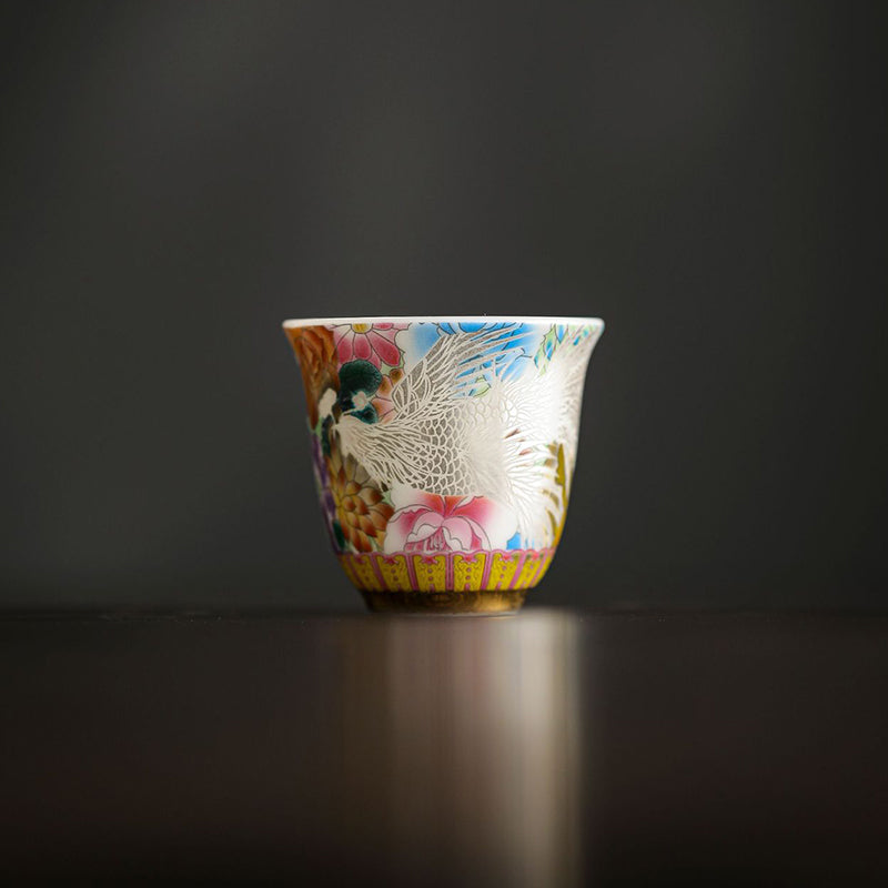 Nimara Ritual Dragon Phoenix Flowers Ceramic Teacup Kung Fu Tea Cup 50ml