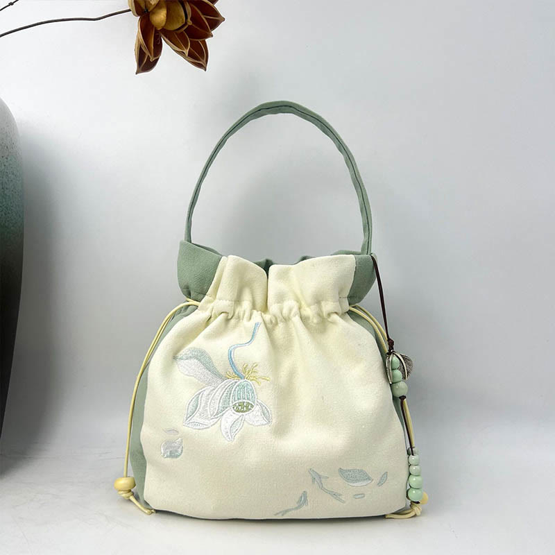 Nimara Ritual Embroidered Butterfly Lotus Magnolia Cotton Linen Tote Crossbody Bag Shoulder Bag Handbag