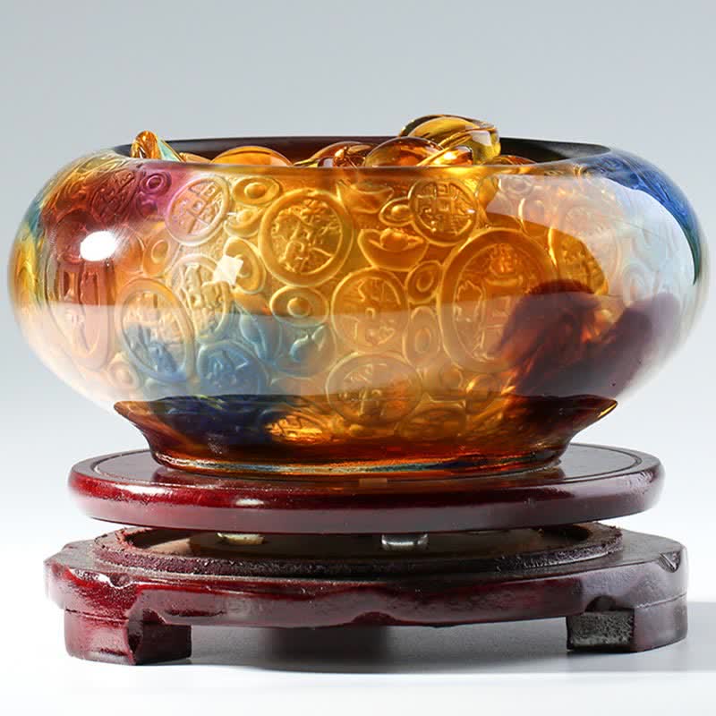 Nimara Ritual Handmade Liuli Crystal Treasure Bowl Ingots Art Piece Home Decoration