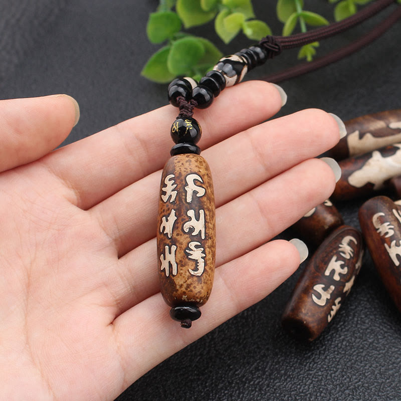 Nimara Ritual Tibet Om Mani Padme Hum Dzi Bead Avalokitesvara Pattern Wealth Necklace Pendant
