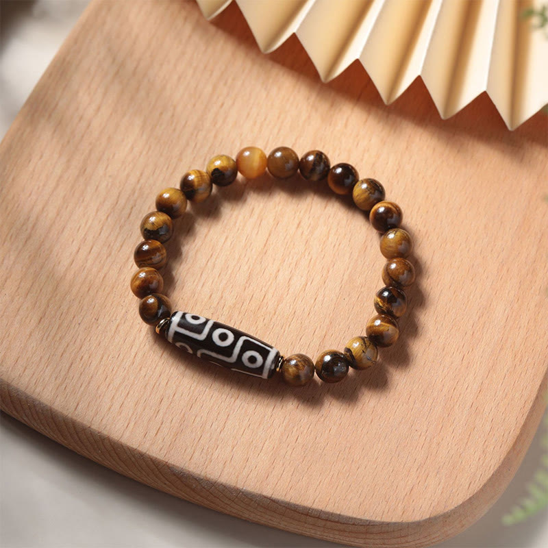 Nimara Ritual Tibetan Tiger Eye Tourmaline Nine-Eye Dzi Bead Protection Bracelet