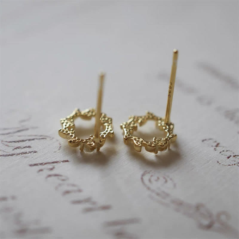 Nimara Ritual 925 Sterling Silver Posts Copper Metal Tiny Wreath Stud Blessing Flower Earrings