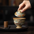 Nimara Ritual Dunhuang Flying Apsaras Ceramic Gaiwan Sancai Teacup Kung Fu Tea Cup With Lid
