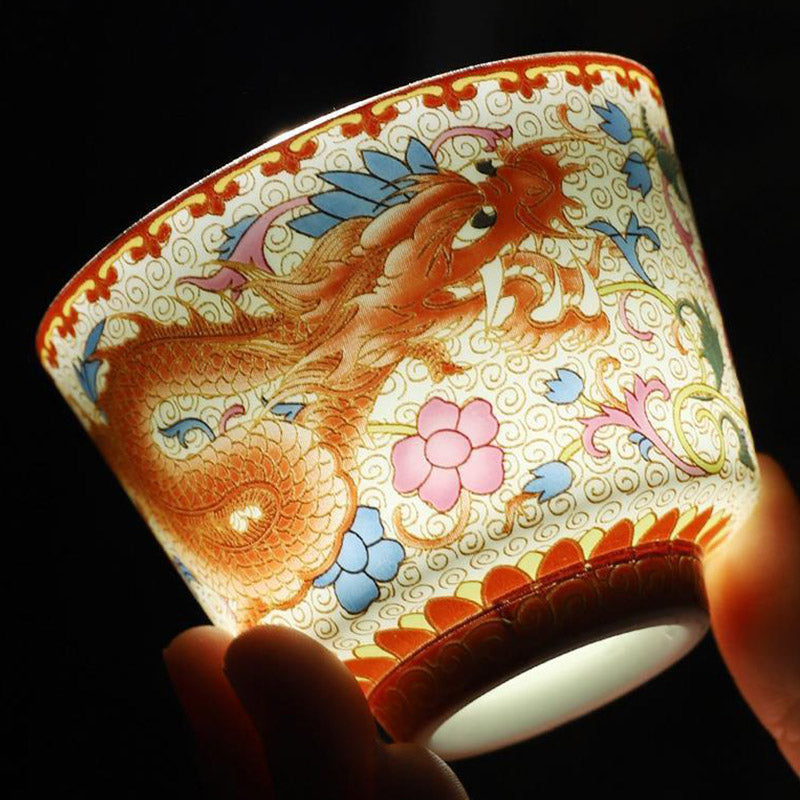 Nimara Ritual 2Pcs Dragon Phoenix Ceramic Teacup Kung Fu Tea Cups