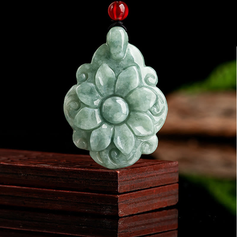Nimara Ritual Natural Jade Kalanchoe blossfeldiana Flower Pattern Luck Necklace Pendant