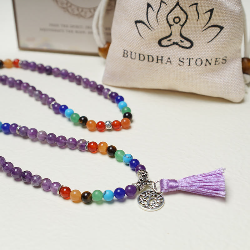 Nimara Ritual Healing Crystal Mala Prayer Beads 108 Meditation Healing Multilayer Bracelet Necklace
